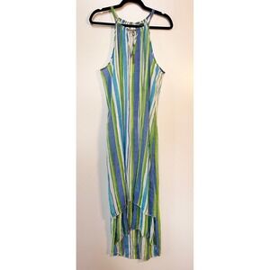 Mlle Gabrielle Womens Multi Striped Keyhole‎ Halter Neck Long Maxi Dress Size XL